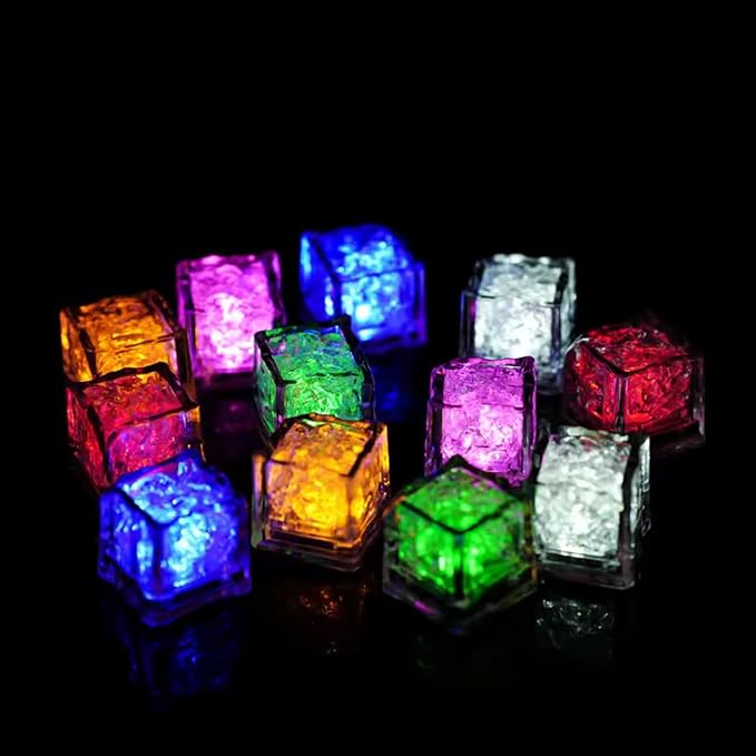24PCS Light up Ice Cubes – LED Color Changing, light up ice cubes for drinks reusable ，Flashing Ice Cube for Parties, Bath & Celebrations for Club Bar Party Wedding Decor，Cocktail Lights, Drink Decor