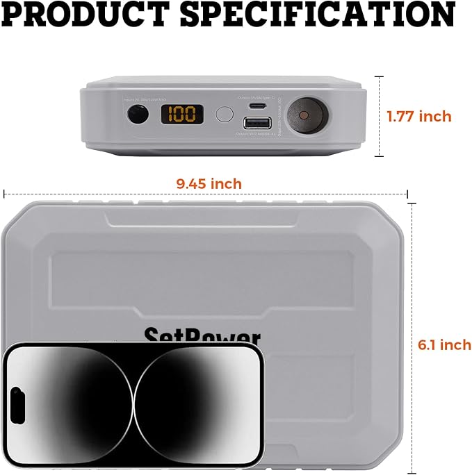Setpower PG216Wh Portable Power Station,Magnetic Power Bank,Outdoor Generator for SetPower 12V Refrigerator PT35/PT45/PT55/RV45S Home Backup Outdoor Emergency RV Van Hunting