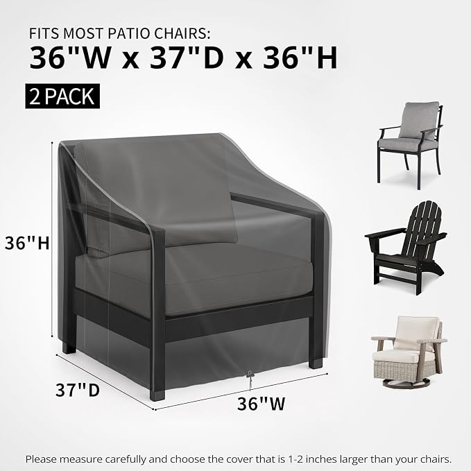 Patio Chair Covers Waterproof, Heavy Duty Outdoor Furniture Covers Fits up to 36W x 37D x 36H inches -2 Pack,Black
