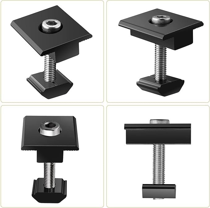 Anbte 10pcs Solar Panels Centre Clamps, Aluminium T-Shaped Mid Clamps 40mm Solar Panel Mounting Brackets Solar Mounting Rail Connector for Metal Roof, Tin Roof, Flat Roof, Sheet Roof, Black
