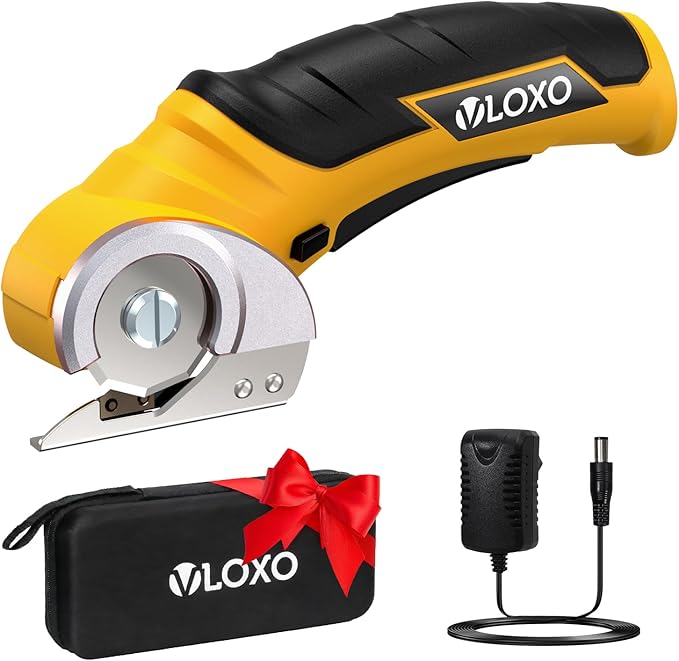 VLOXO Cordless Cardboard Cutter – Electric Scissors for Effortless Cardboard Recycling, Package Opening & DIY Crafting, 240RPM Cordless Power Scissors with Safety Lock for Left & Right Hand(Yellow)