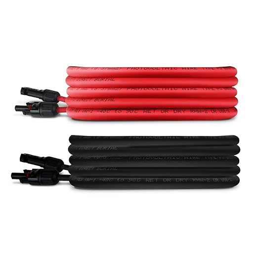 TEMCo Solar Panel Extension Cable 8 AWG 30 Ft Red + 30 Ft Black w/Staubli MC4 Connectors