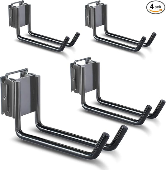 4-Pack 2"x6" Heavy-Duty E-Track Double Fitting J Hooks with Extra Rubberized Dip-Coating - Stable Organizers for Trailers, Trucks & Garden Tools