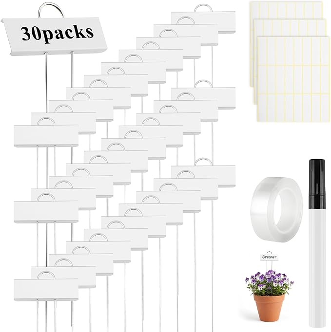 Greaner White Plant Markers 30PCS, 10.6'' Height Metal Plant Labels for Seedlings, Garden Signs for Vegetables, Reusable Marker Flags for Indoor Outdoor Use
