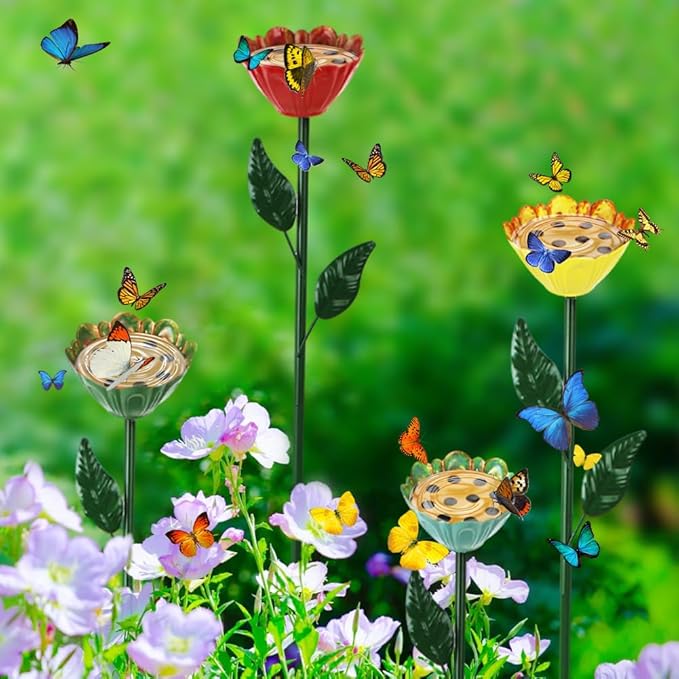 DREAMSOUL Flower Bee Watering Station Small Bird Bath Multi-Height Bird Bath with Bee Feeder for Garden Patio Lawn Decor