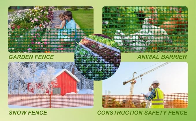 PotatoLife Plastic Mesh Fence Safety Fence, Extra Strength 4'x50' Roll with 100 Zip Ties, Resuable Temporary Netting for Garden Fencing, Construction, Snow Fencing, Animal Barrier, Poultry, Deer, Dog