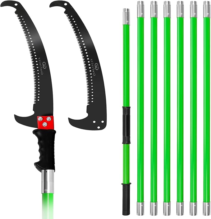 Grefinity Manual Pole Saw, 27 Ft Tree Trimmer, Extendable Pole Saws for Tree Trimming, Sharp Steel Blade, for Backyard and Garden Pruning Palms and Shrubs, Green