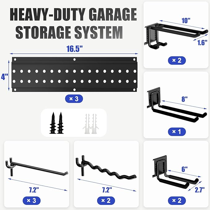 Garage Tool Organizer Wall Mount 48 inches with 10 Adjustable Heavy-Duty Hooks, Garage Organization, Garden Tool Storage Rack, Yard, and Shed, Holds Up to 400 lbs