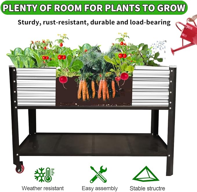 Elevated Metal Raised Garden Bed, Large Outdoor Metal Planter Box Big Flower Plant Pot for Planting Flowers Vegetables and Herbs (Silver, Medium)