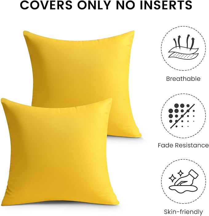 Premillow Outdoor Pillow Covers Set of 2, Decorative Farmhouse Waterproof Pillow Covers, Solid Linen Pillowcase Cushion Covers for Patio Garden Balcony Couch Sofa 20x20 inch, Yellow