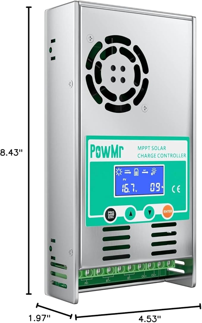 PowMr MPPT Solar Charge Controller 60 amp 48V 36V 24V 12V Auto - Max 160VDC Input, LCD Backlight Solar Charge Controller for Vented Sealed Gel NiCd Lithium Battery【Software Update Version】