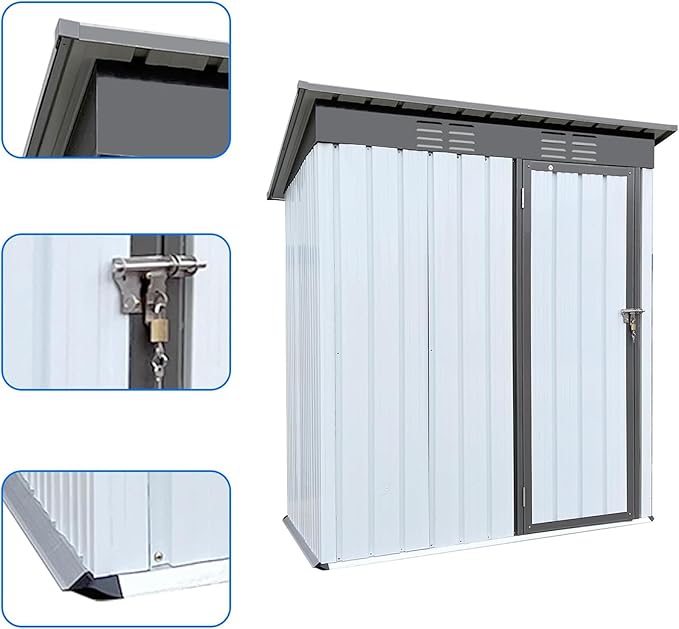Outdoor Storing Tools Large Space Excellent Air Ventilation Easy Assembly Metal Storage Shed for Bike Trash Can Machine White One Size