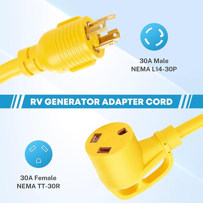 Kohree 4 Prong 30 Amp to 30 Amp Generator to RV Adapter, NEMA L14-30P Twist Lock Male to NEMA TT-30R Female, STW 10 AWG 12", Power Adapter Cord for Generator to RV Camper Trailer
