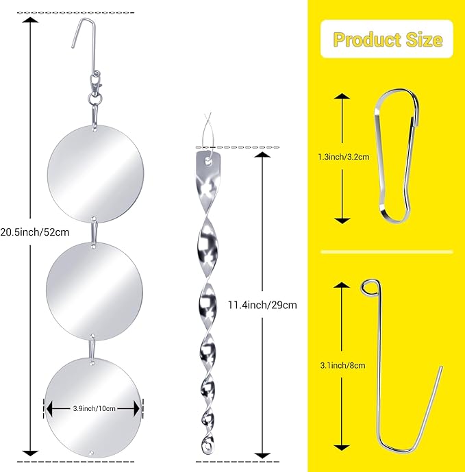 Factee Bird Scare Devices, 3.9 Inch Large 18PCS Reflective Discs Set + 6PCS Bird Scare Rods, Double-Sided Bird Reflectors Keep All Birds Away Woodpeckers Pigeons from Your House Garden Boat