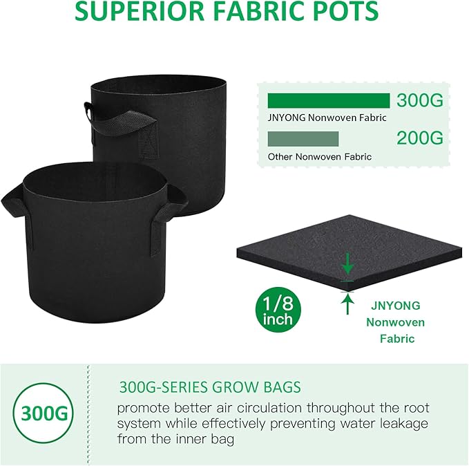 JNYONG 12-Pack 7 Gallon Thickened Non-Woven Grow Bags, Aeration Fabric Pots with Handles