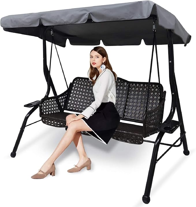 Swing Chair Canopy Replacement, 2 Seater Garden Seat Cover, Waterproof Windproof Anti-UV Heavy Duty Rip Proof Hammock Top Outdoor Furniture Covers (Grey, Small), Gray
