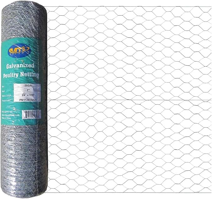 20GA Galvanized Hexagonal Poultry Netting Chicken Wire 24 inches x 150 feet x 1 inch Mesh