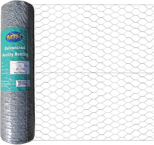 20GA Galvanized Hexagonal Poultry Netting Chicken Wire 24 inches x 150 feet x 1 inch Mesh