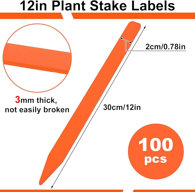 Weysat 100 Pcs 12" Wood Plant Labels for Field or Containers Plant Tags Wood Garden Labels for Seedling Stakes Markers Nursery Seed Tags with Smooth Surface for Pot Herbs Flowers Vegetables (Orange)