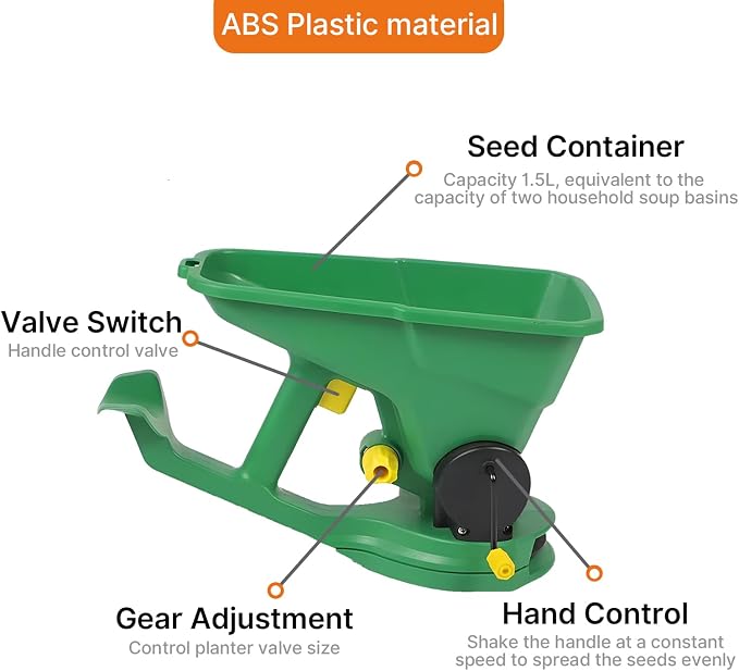 Grass Seed Spreader, Fertilizer Spreader, Handheld Power Spreader, 1.5L Hand Held Seed Spreader, Portable Fertilizer Spreader for Garden Lawn Small Farms