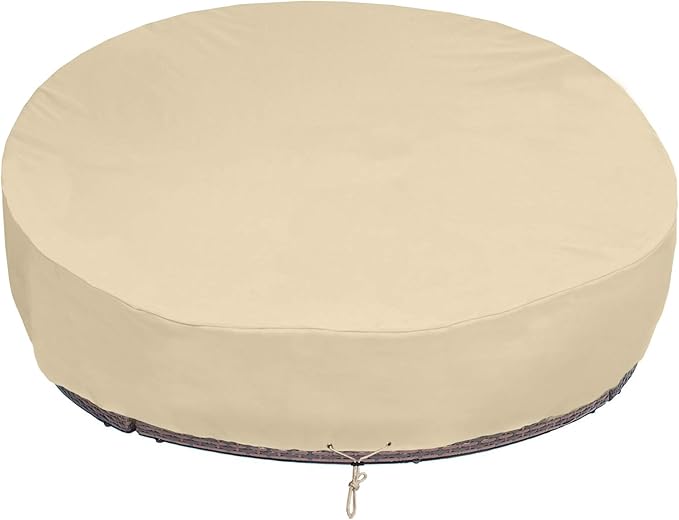 SunPatio Outdoor Daybed Cover, Heavy Duty Waterproof Round Canopy Sofa Bed Cover with Taped Seam, Patio Furniture Set Protector, All Weather Protection, 75"Dia x 35"/16”H, Beige