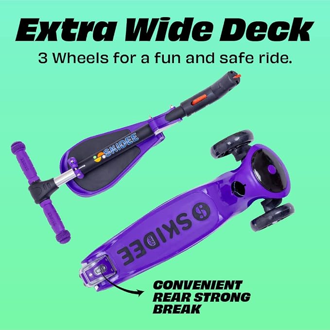 SKIDEE Kick Scooter for Kids Ages 3-5 | Foldable 3 Wheel Scooter with Lean-to-Steer, Adjustable Height, Removable Seat & LED Light Wheels | Toddler Scooter Up to 12 Year Old Boys/Girls