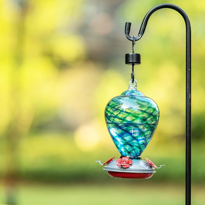 Hummingbird Feeders, 34OZ Hand Blown Glass Hummingbird Feeder for Outdoors Hanging with Ant MoatHooks, Perfect for Gardening Yard Patio Decor Gifts (Blue Mermaid) | LaElvish Garden Hummingbird Feeders, 34OZ Hand Blown Glass Hummingbird Feeder for Outdo...