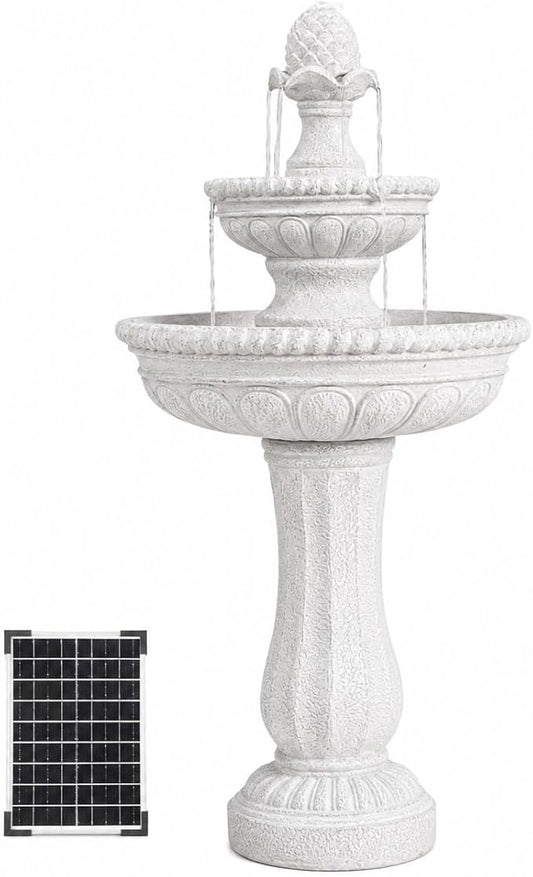 XBrand 39" 2-Tier Outdoor Freestanding Solar Water Fountain - Classic Design, White Resin Bird Bath with Pump - Ideal for Yard, Lawn and Garden, Porch Décor
