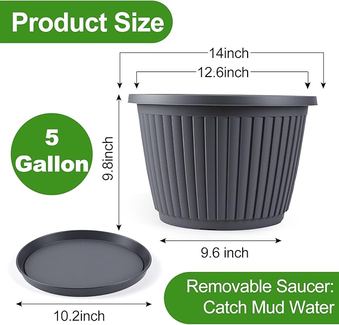 14-inch-Large-Planters-for-Outdoor-Plant，Plastic Indoor Flower Pots with Drainage Holes & Saucer，4 Packs Decorative Garden Pots for Plantfor Home Porch Decor