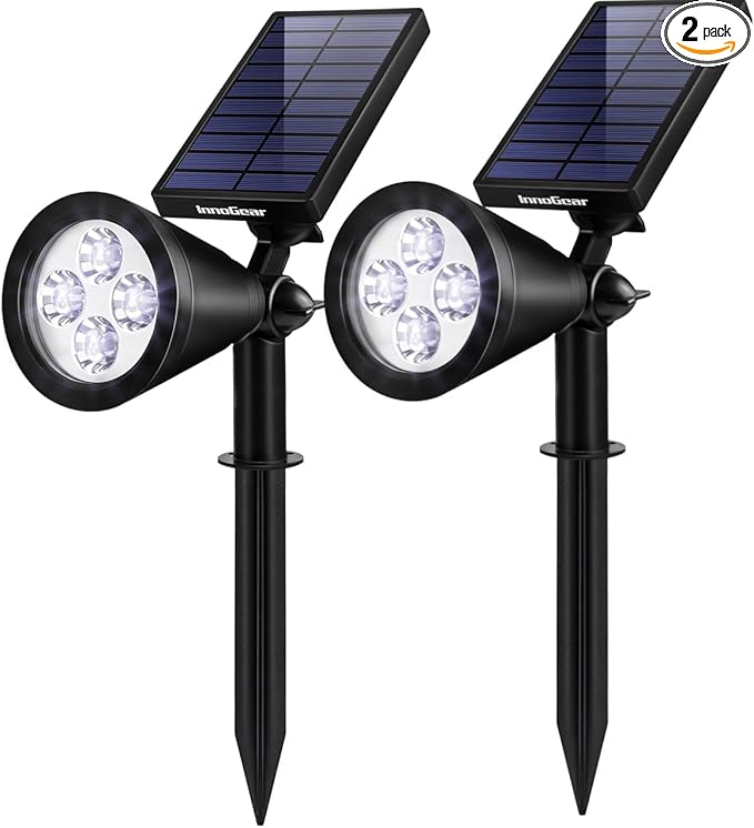 InnoGear Solar Lights Outdoor Waterproof Solar Garden Light for Outside Yard Landscape Lighting Pathway Spot Lights Spotlight Wall Light Auto On/Off, Pack of 2 (Cool White)