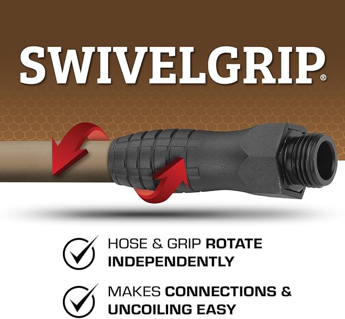 Flexzilla Colors SwivelGrip Garden Hose 5/8 in. x 100 ft., Lightweight All-Weather Water Hose, Durable and Flexible, Leak-Free Connections, Brown Mulch