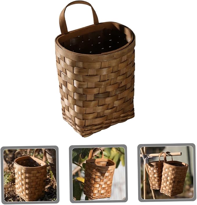 Alipis Hanging Basket Woven Wall Storage Organizer 9.84X6.69X15.94In Rustic Wicker Basket for Kitchen Vegetables Flowers and Home Decor