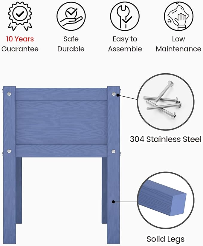 Small HDPE Raised Garden Bed, Elevated Planter Box with Legs, Outdoor All-Weather Planter Raised Beds for Seeds, Herbs, Flowers, Vegetables (Navy Blue)