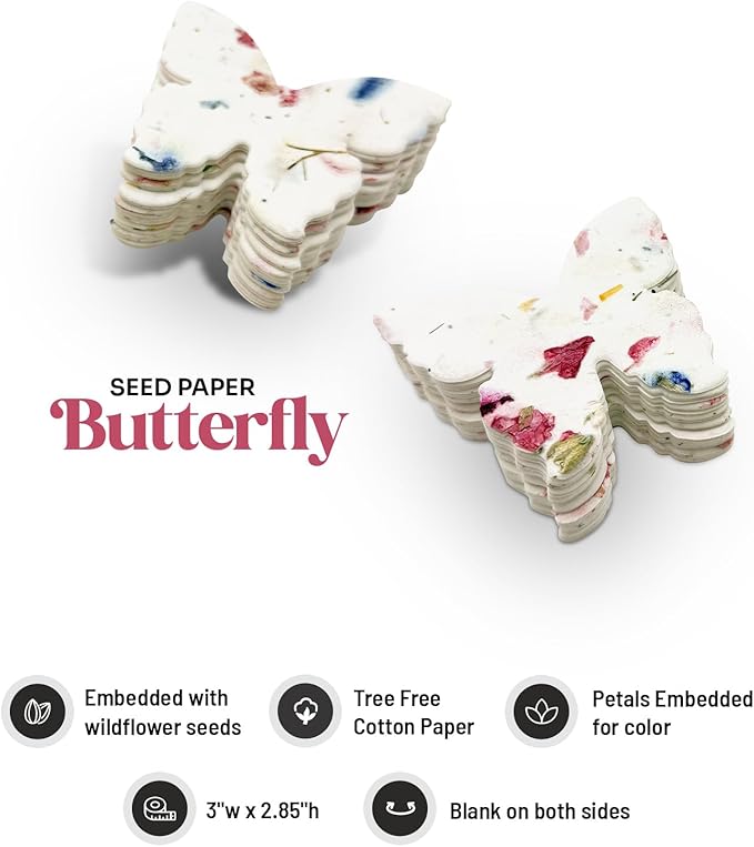 50pcs Large Pink Butterfly Seed Paper – Writable & Plantable Wildflower, Mom's Gift for Mother’s Day, Use for Wedding, Baby Shower, Party Favors & Easter Decorations