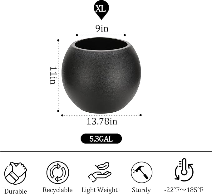 Large Round Planter,Planters for Indoor Plants & Outdoor,Durable Plastic Material Sphere Planter with Drainage Hole & Rubber Plug Weather Resistant,Plant Pot