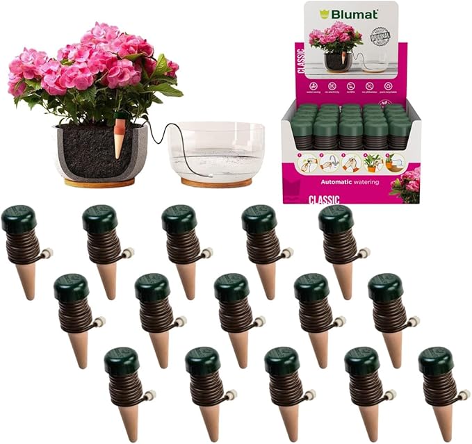 Blumat Classic Self-Watering Stakes - Prevents Overwatering and Underwatering for Healthy Growth While You are Away - Ideal for Indoor Plant Watering, 15 Pack, wo Adapter
