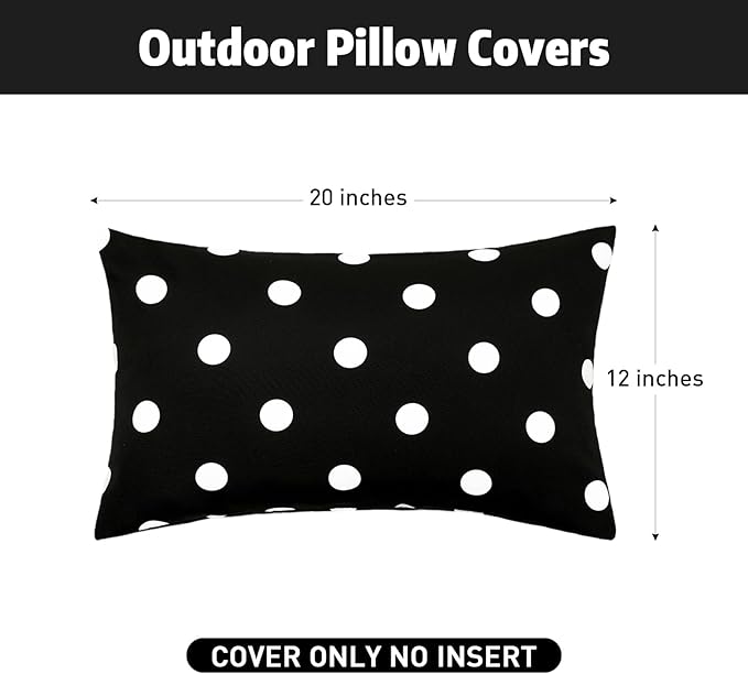SquarePie Pack of 2 Outdoor Lumbar Pillow Covers Waterproof Decorative Throw Pillowcase Patio Cushion Covers Cases for Spring Garden Couch Balcony Bench Sofa,12x20 inch Black Polka Dot