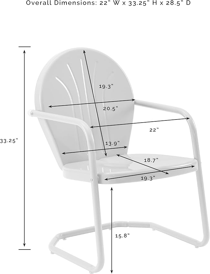 Crosley Furniture Griffith Outdoor Chair, Retro Metal Patio Chairs for Dining, Porch, Deck, Balcony, White