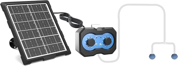 Solar Oxygen Pump for Pond, Solar Air Pump with Timer, Pond Aerator, Bubble Adjuster, 2 Modes for Small Fish Tank Hydroponics