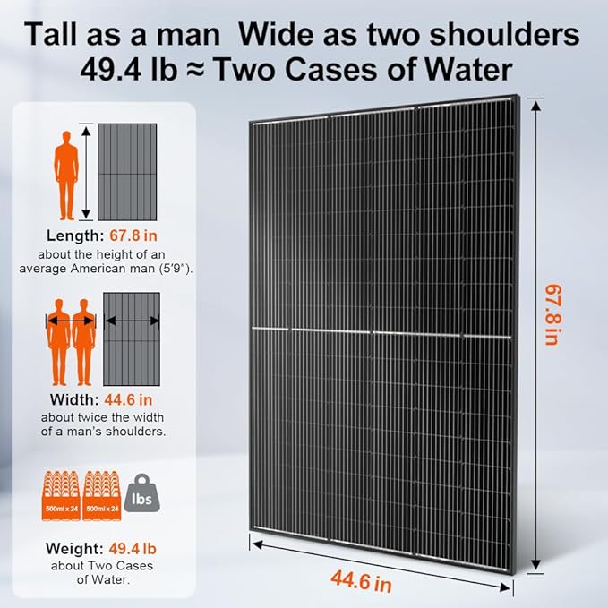 DOKIO Monocrystalline Solar Panel Size 800W (2×400W) 31V for 12/24V Devices, Aluminum Frame, 3m Cable, Pre-Drilled Holes for Yard, Garden, Shed, Off-Grid Power