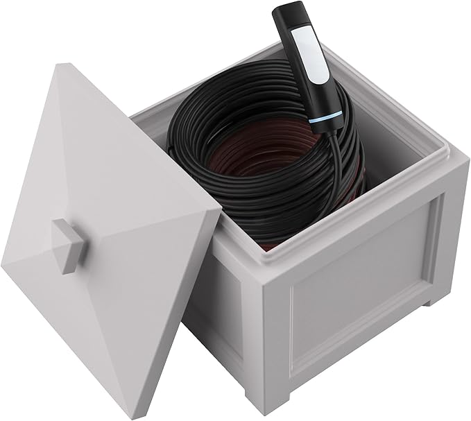 Mayne Heavy Duty Cable Storage Solution for Home & Garage, Lightweight & Functional Outdoor Storage Bin with Lid, Stylish Cable Organizer and EV Charger Storage, White