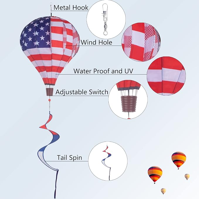 2Pack Hot Air Balloon Wind Spinner, 59" x 12" Garden Windmills and Spinners Decorations Large Outdoor Hanging Decor Lawn Yard Windsock Ornaments Colorful Wind Hanging Patriotic Wind Catchers Ornaments