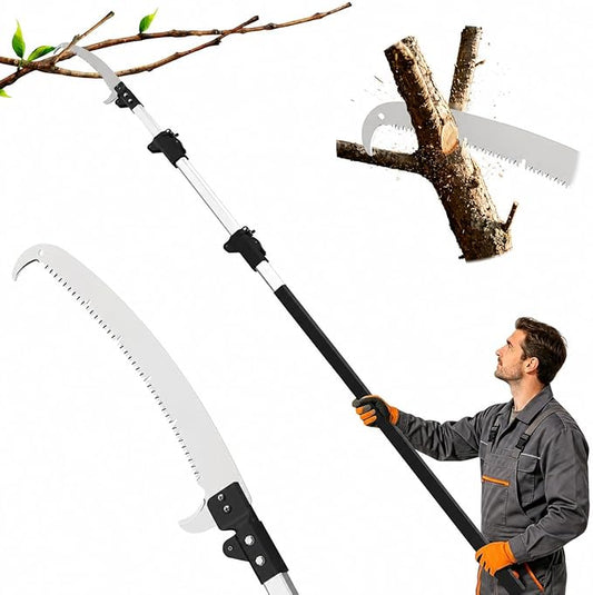 20FT Pole Saw for Tree Trimming, Extendable Tree Pruner with Double Hook Saw and 4-12FT Telescopic Pole, Manual Pole Saw for High Branches, Pruning Branch Cutter for Yard, Garden, Patios