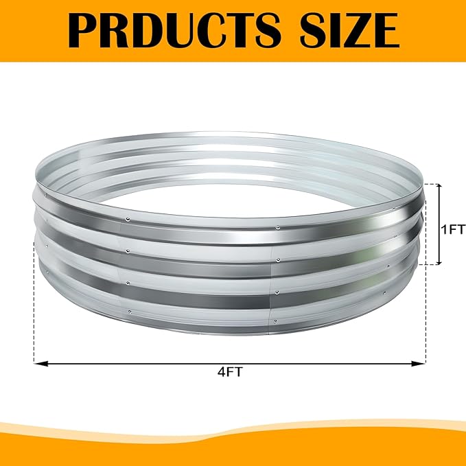 4FT Galvanized Raised Garden Bed,VivaGarden 60 Inch Durable Round Raised Bed Planters Outdoor, Metal Above Ground Flower Bed for Gardening
