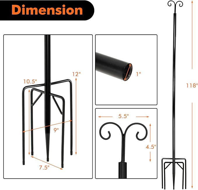 Goplus String Light Pole for Outside, 2 Pack 10ft Outdoor Metal Poles with Hooks for Hanging String Lights, Heavy Duty Garden, Backyard, Patio Light Poles Stand for Deck, Parties, Wedding