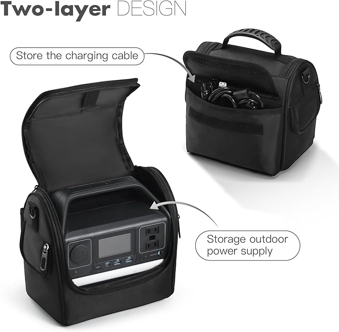 Portable Power Station Carrying Case Bag Compatible with Anker 521 Power Station Generator Protective Shoulder Bag Cover with Pocket for Outdoor Travel Camping Charging Accessories