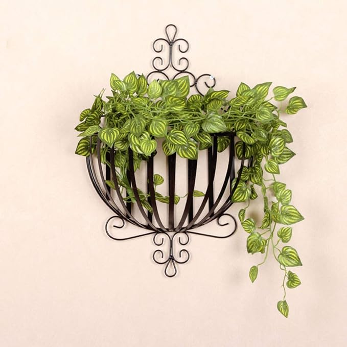 Metal Wall Planter Basket Hanging Plant Basket Flower Holder Half Round Hanging Flower Baskets for Porch Balcony Fence Decor Black