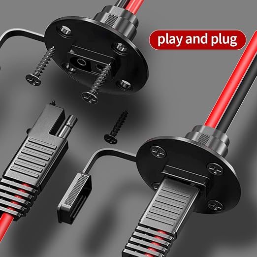 ELFCULB 10AWG 2FT Power SAE Socket Sidewall Port to SAE Connecters Extension Cable, with 10A 15A 20A 25A 30A Fuse, Reverse Adapter Quick Disconnect Weatherproof, for Solar Panel, Motorcycle, Car