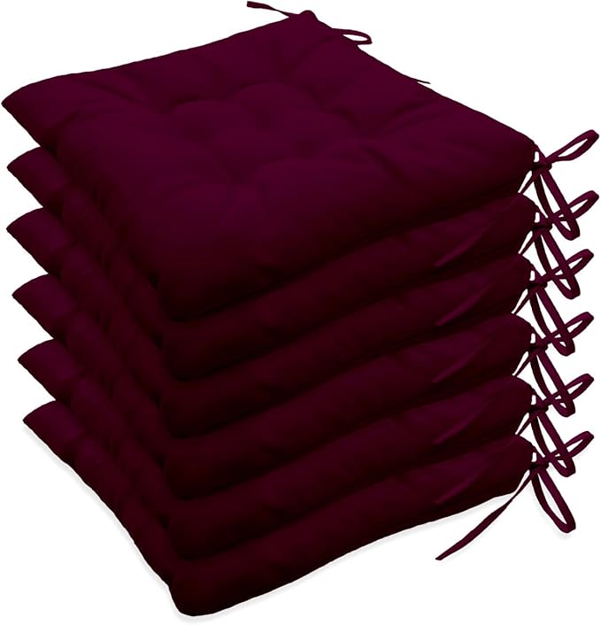 Outdoor Indoor Tufted Chair Cushions, Seat Cushions with Ties, Chair Pads Waterproof for Porch Kitchen Office Garden Magenta 16" x 16", Set of 6