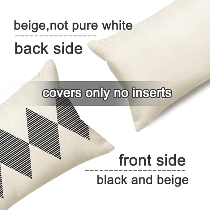 RABUSOFA Outdoor Pillows Covers 12x20 inch Waterproof,Black and Beige Boho Lumbar Throw Cushion Case Set of 4 for Patio Furniture for Couch Sunbrella(2W-12)